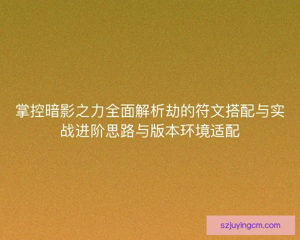 掌控暗影之力全面解析劫的符文搭配与实战进阶思路与版本环境适配