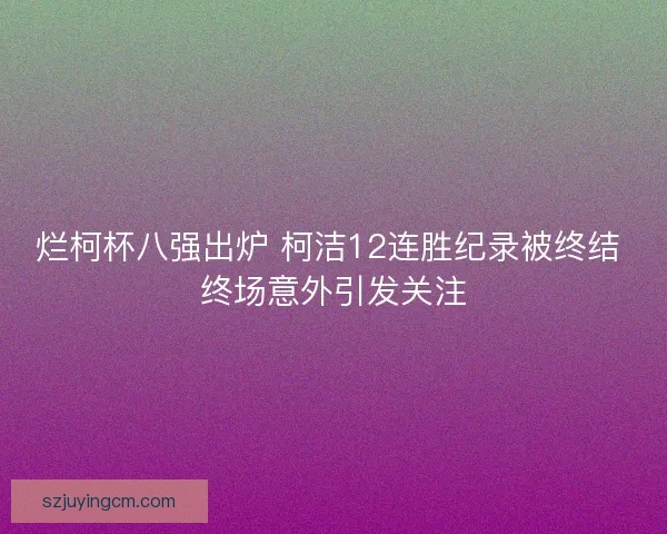 烂柯杯八强出炉 柯洁12连胜纪录被终结 终场意外引发关注