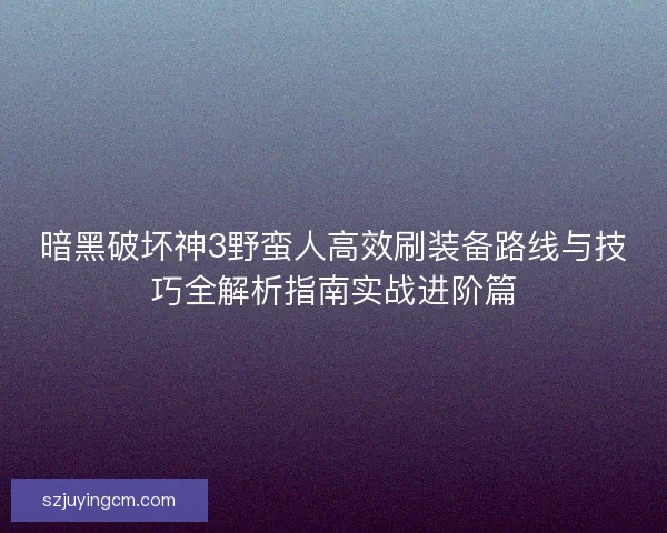 暗黑破坏神3野蛮人高效刷装备路线与技巧全解析指南实战进阶篇